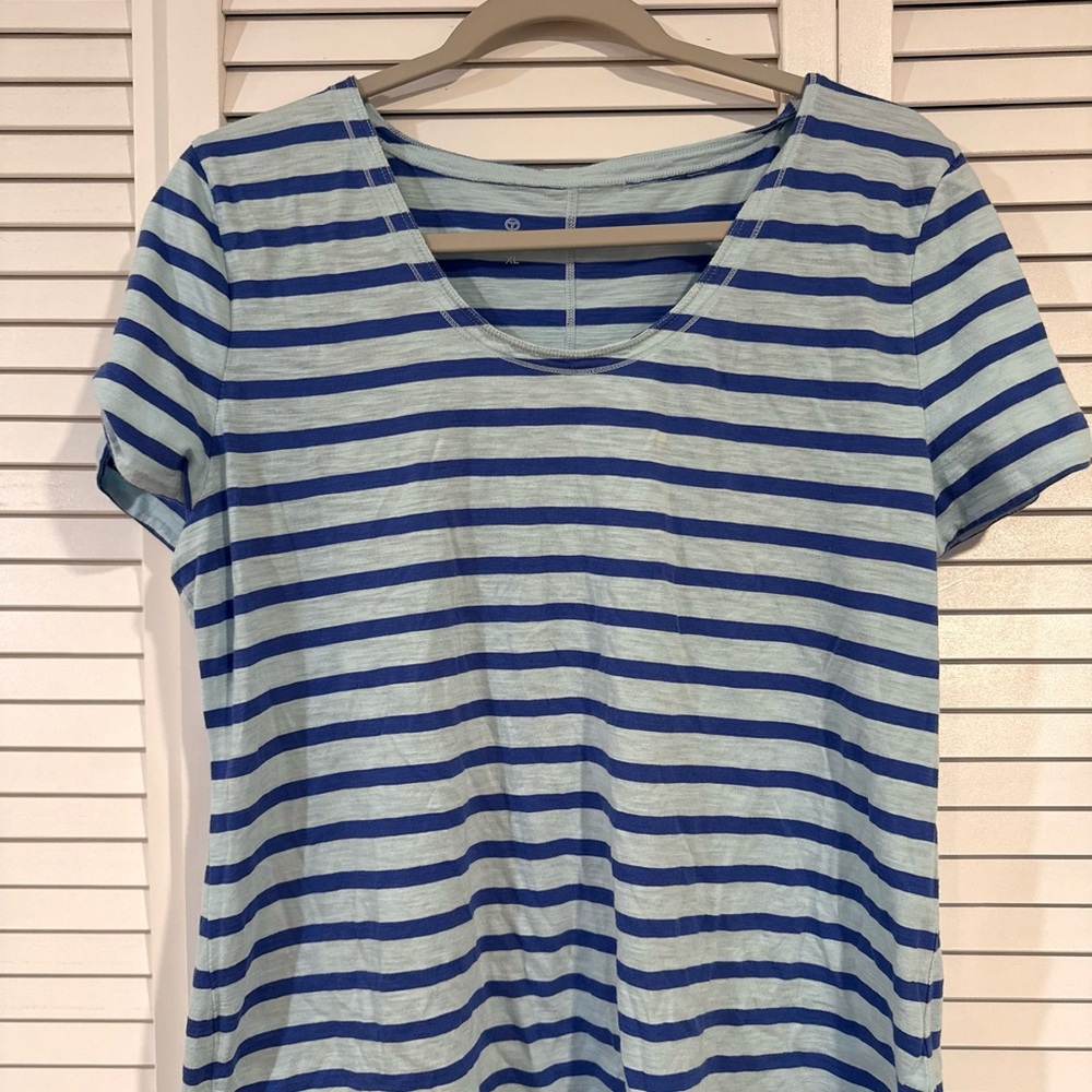 T By Talbots Blue and White Striped Short Sleeve Tee